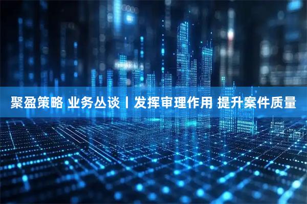 聚盈策略 业务丛谈丨发挥审理作用 提升案件质量