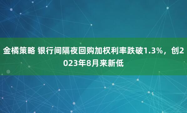 金橘策略 银行间隔夜回购加权利率跌破1.3%，创2023年8月来新低